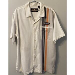 Harley Davidson Shirt Men’s L Striped White Gray Short Sleeve Garage Motorcycle